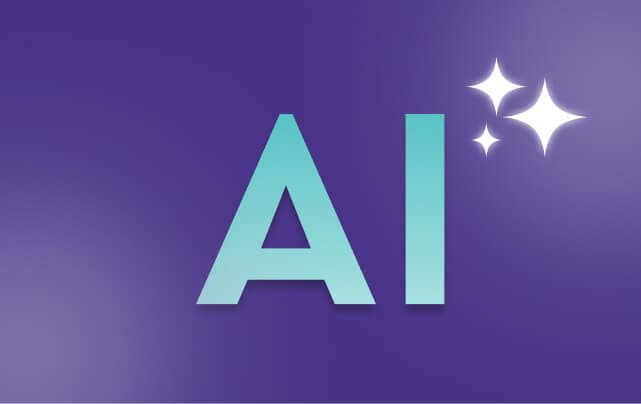 AI Driven illustration with a large "AI" wordmark and sparkle on a purple gradient