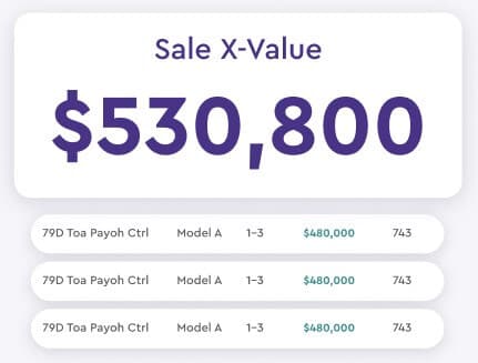 HDB valuation illustration showing example $530,800 price card